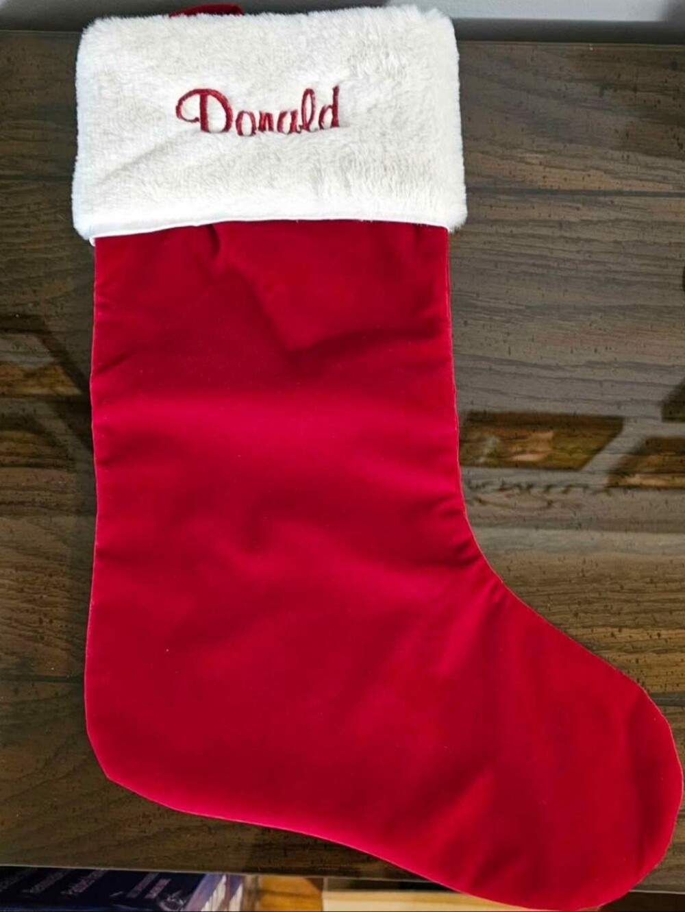 Personalized Red Christmas Stocking with White Cuff - Donald
